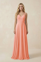 V - Neck A - Line Chiffon Bridesmaid Dress with Crisscross Back in Rosette - KissProm Bridesmaid Dresses