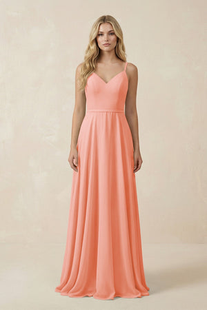 V - Neck A - Line Chiffon Bridesmaid Dress with Crisscross Back in Rosette - KissProm Bridesmaid Dresses