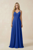 V - Neck A - Line Chiffon Bridesmaid Dress with Crisscross Back in Royal Blue - KissProm Bridesmaid Dresses