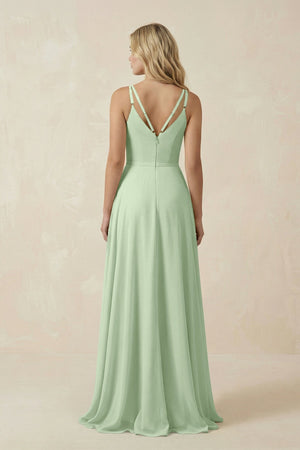 V - Neck A - Line Chiffon Bridesmaid Dress with Crisscross Back in Sage - KissProm Bridesmaid Dresses