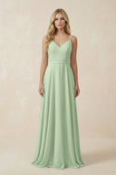 V - Neck A - Line Chiffon Bridesmaid Dress with Crisscross Back in Sage - KissProm Bridesmaid Dresses