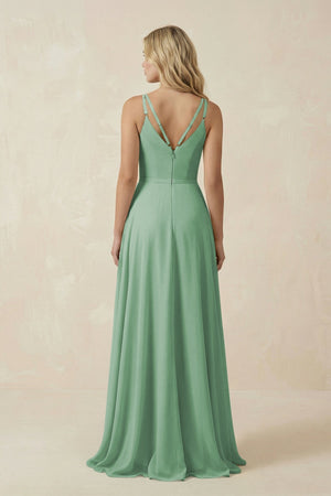 V - Neck A - Line Chiffon Bridesmaid Dress with Crisscross Back in Sea Glass - KissProm Bridesmaid Dresses