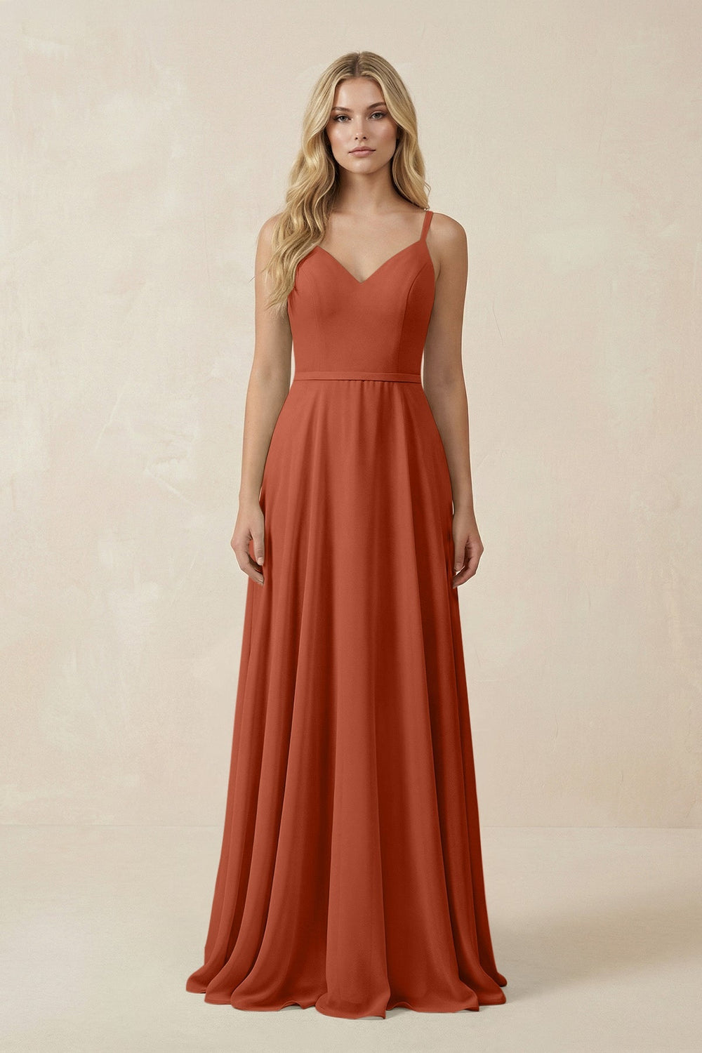 V - Neck A - Line Chiffon Bridesmaid Dress with Crisscross Back in Spice - KissProm Bridesmaid Dresses