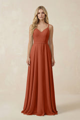 V - Neck A - Line Chiffon Bridesmaid Dress with Crisscross Back in Spice - KissProm Bridesmaid Dresses