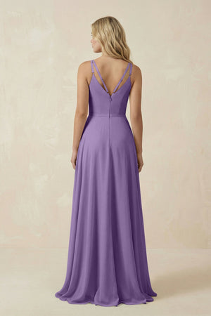 V - Neck A - Line Chiffon Bridesmaid Dress with Crisscross Back in Tahiti - KissProm Bridesmaid Dresses