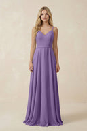 V - Neck A - Line Chiffon Bridesmaid Dress with Crisscross Back in Tahiti - KissProm Bridesmaid Dresses