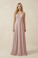 V - Neck A - Line Chiffon Bridesmaid Dress with Crisscross Back in Toffee - KissProm Bridesmaid Dresses