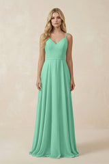 V - Neck A - Line Chiffon Bridesmaid Dress with Crisscross Back in Turquoise - KissProm Bridesmaid Dresses