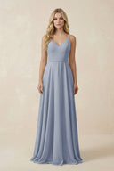 V - Neck A - Line Chiffon Bridesmaid Dress with Crisscross Back in Twilight - KissProm Bridesmaid Dresses
