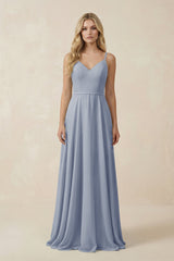 V - Neck A - Line Chiffon Bridesmaid Dress with Crisscross Back in Twilight - KissProm Bridesmaid Dresses