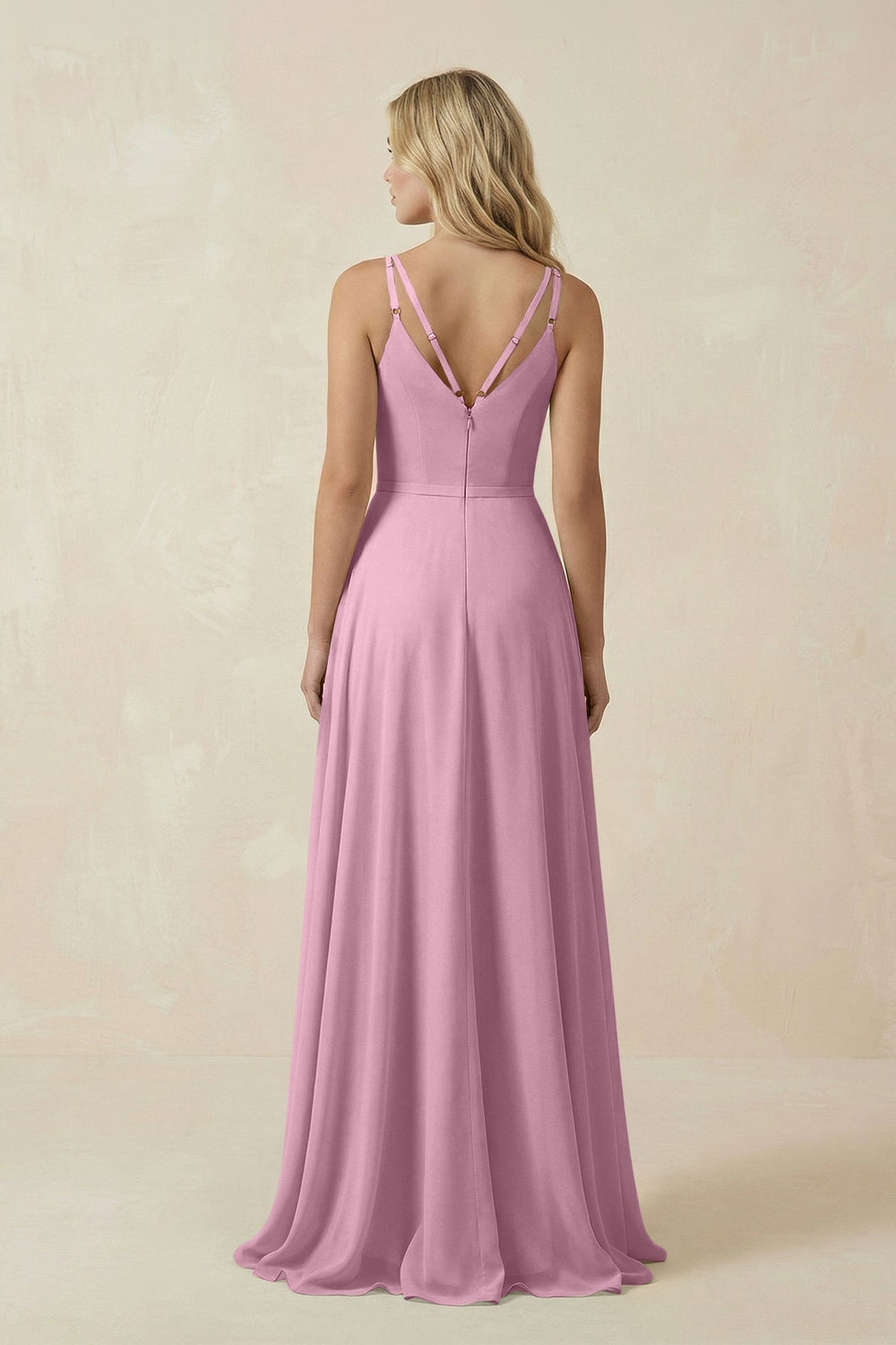 V - Neck A - Line Chiffon Bridesmaid Dress with Crisscross Back in Vintage Mauve - KissProm Bridesmaid Dresses