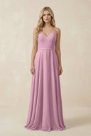 V - Neck A - Line Chiffon Bridesmaid Dress with Crisscross Back in Vintage Mauve - KissProm Bridesmaid Dresses