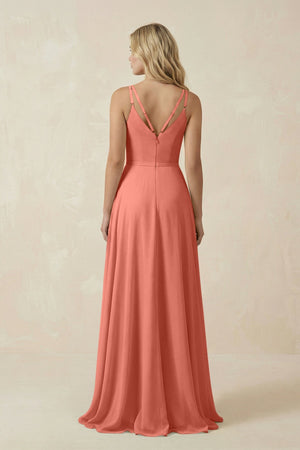 V - Neck A - Line Chiffon Bridesmaid Dress with Crisscross Back in Wild Rose - KissProm Bridesmaid Dresses