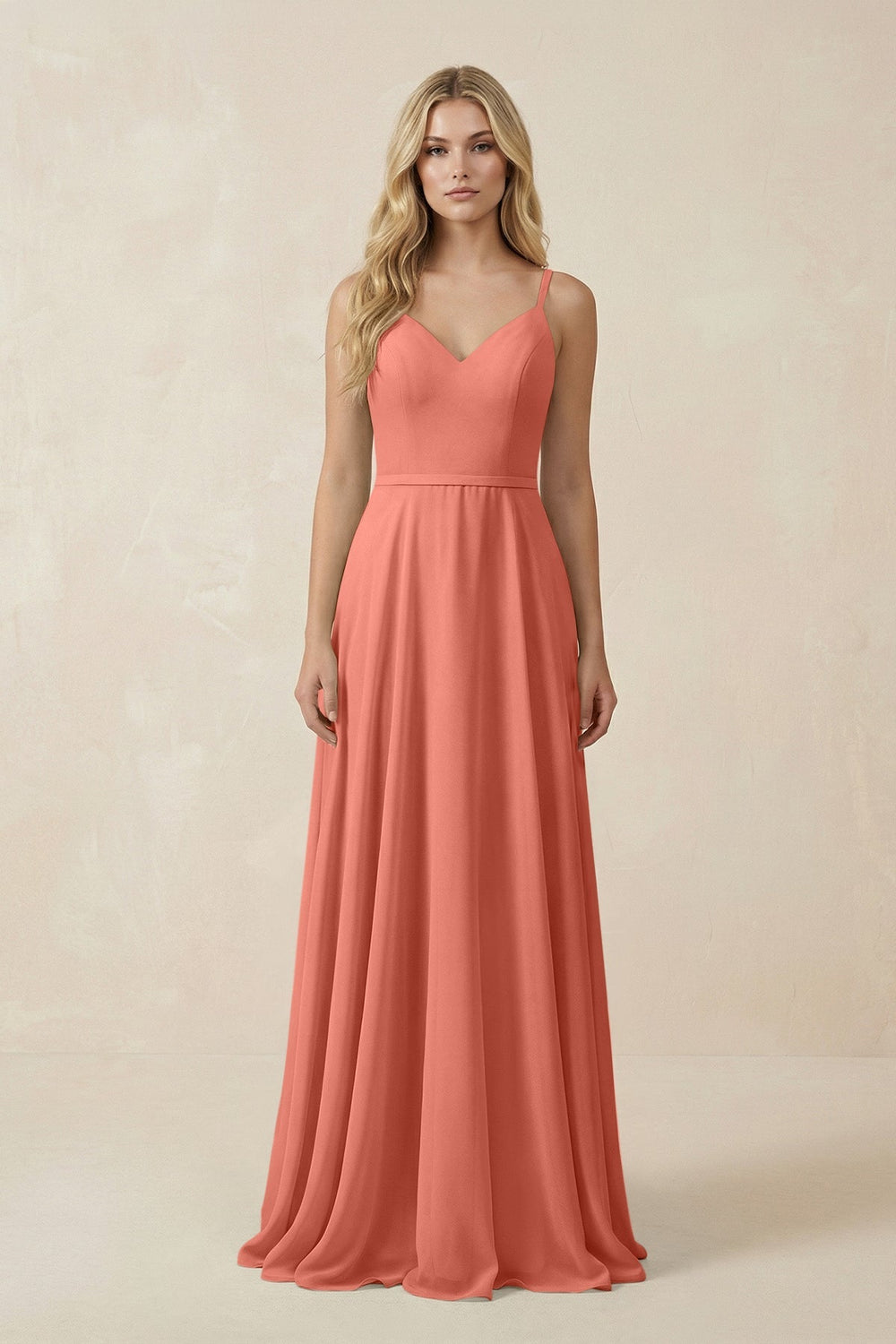 V - Neck A - Line Chiffon Bridesmaid Dress with Crisscross Back in Wild Rose - KissProm Bridesmaid Dresses