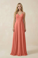 V - Neck A - Line Chiffon Bridesmaid Dress with Crisscross Back in Wild Rose - KissProm Bridesmaid Dresses