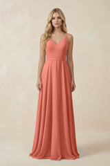 V - Neck A - Line Chiffon Bridesmaid Dress with Crisscross Back in Wild Rose - KissProm Bridesmaid Dresses