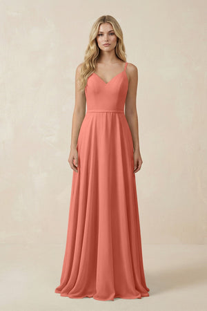 V - Neck A - Line Chiffon Bridesmaid Dress with Crisscross Back in Wild Rose - KissProm Bridesmaid Dresses