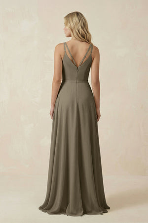 V - Neck A - Line Chiffon Bridesmaid Dress with Crisscross Back in Willow Green - KissProm Bridesmaid Dresses