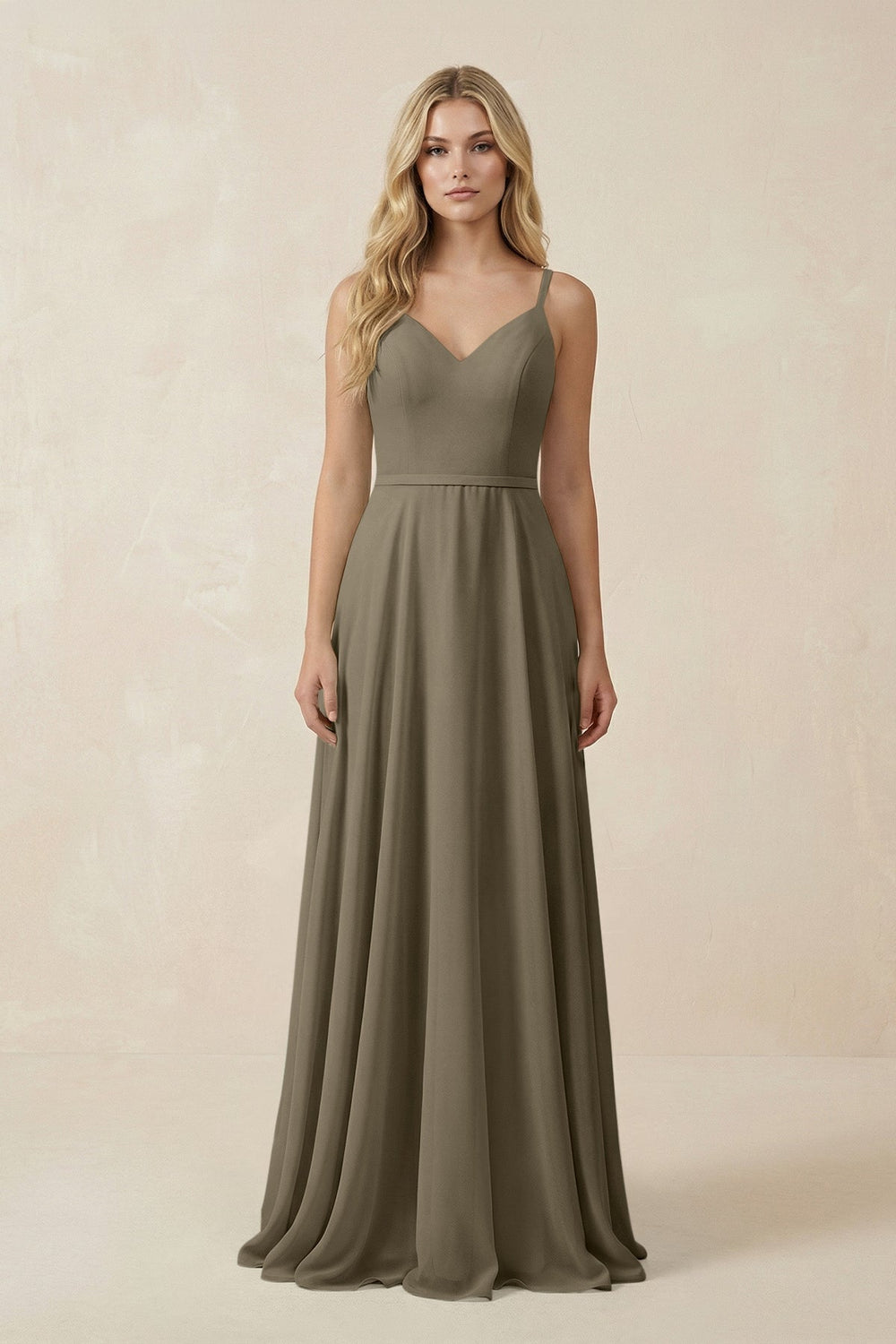 V - Neck A - Line Chiffon Bridesmaid Dress with Crisscross Back in Willow Green - KissProm Bridesmaid Dresses