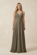V - Neck A - Line Chiffon Bridesmaid Dress with Crisscross Back in Willow Green - KissProm Bridesmaid Dresses