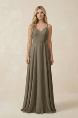 V - Neck A - Line Chiffon Bridesmaid Dress with Crisscross Back in Willow Green - KissProm Bridesmaid Dresses