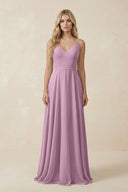 V - Neck A - Line Chiffon Bridesmaid Dress with Crisscross Back in Wisteria - KissProm Bridesmaid Dresses