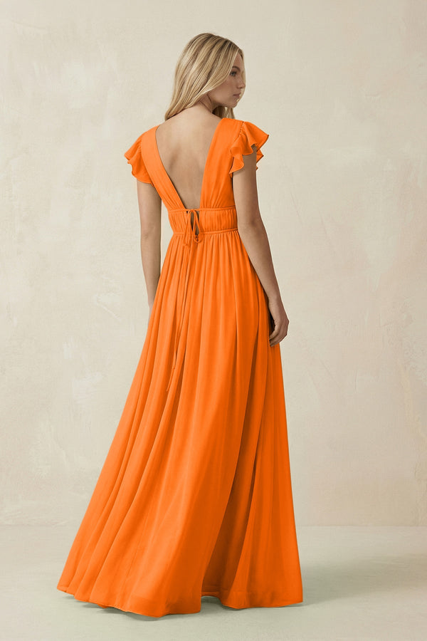 V - Neck A - Line Chiffon Cap Sleeves Bridesmaid Dress in Cinnamon - KissProm Bridesmaid Dresses