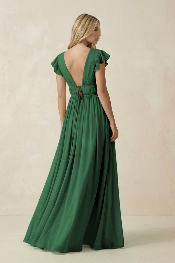 V-Neck A-Line Chiffon Cap Sleeves Bridesmaid Dress in Dark Green, Dark Green / 6 V-Neck A-Line Chiffon Cap Sleeves Bridesmaid Dress in Dark Green, Dark Green / 6