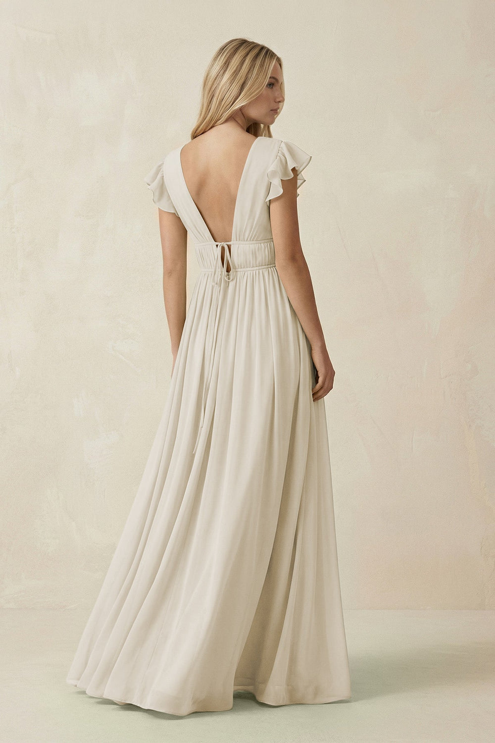 V - Neck A - Line Chiffon Cap Sleeves Bridesmaid Dress in Dove Gray - KissProm Bridesmaid Dresses