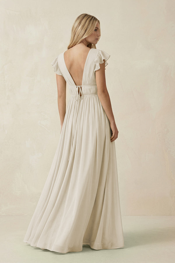 V-Neck A-Line Chiffon Cap Sleeves Bridesmaid Dress in Dove Gray, Dove Gray / 4