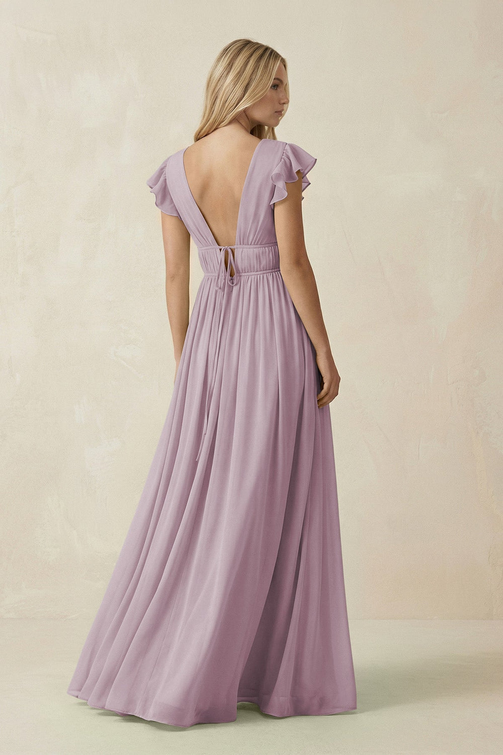 V - Neck A - Line Chiffon Cap Sleeves Bridesmaid Dress in Dusk - KissProm Bridesmaid Dresses