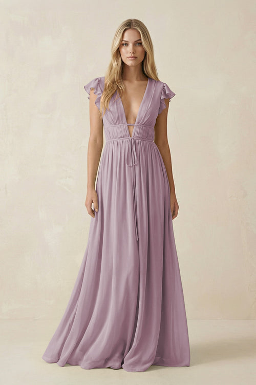 V-Neck A-Line Chiffon Cap Sleeves Bridesmaid Dress in Dusk V-Neck A-Line Chiffon Cap Sleeves Bridesmaid Dress in Dusk