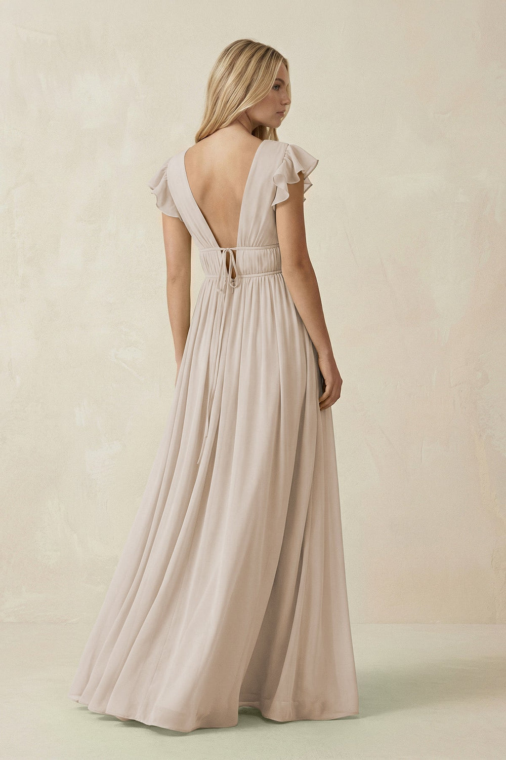 V - Neck A - Line Chiffon Cap Sleeves Bridesmaid Dress in Frost - KissProm Bridesmaid Dresses