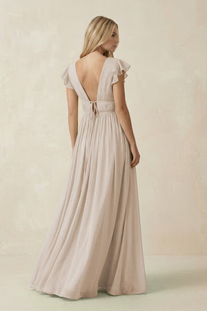 V - Neck A - Line Chiffon Cap Sleeves Bridesmaid Dress in Frost - KissProm Bridesmaid Dresses