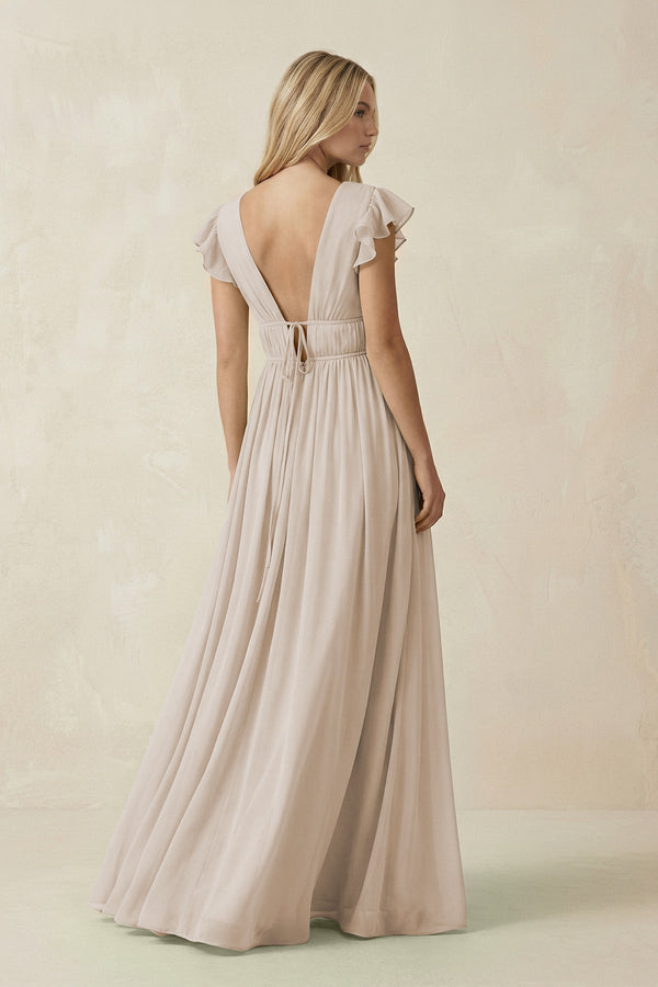 V - Neck A - Line Chiffon Cap Sleeves Bridesmaid Dress in Frost - KissProm Bridesmaid Dresses