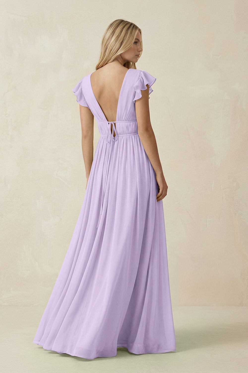 V - Neck A - Line Chiffon Cap Sleeves Bridesmaid Dress in Lavender - KissProm Bridesmaid Dresses