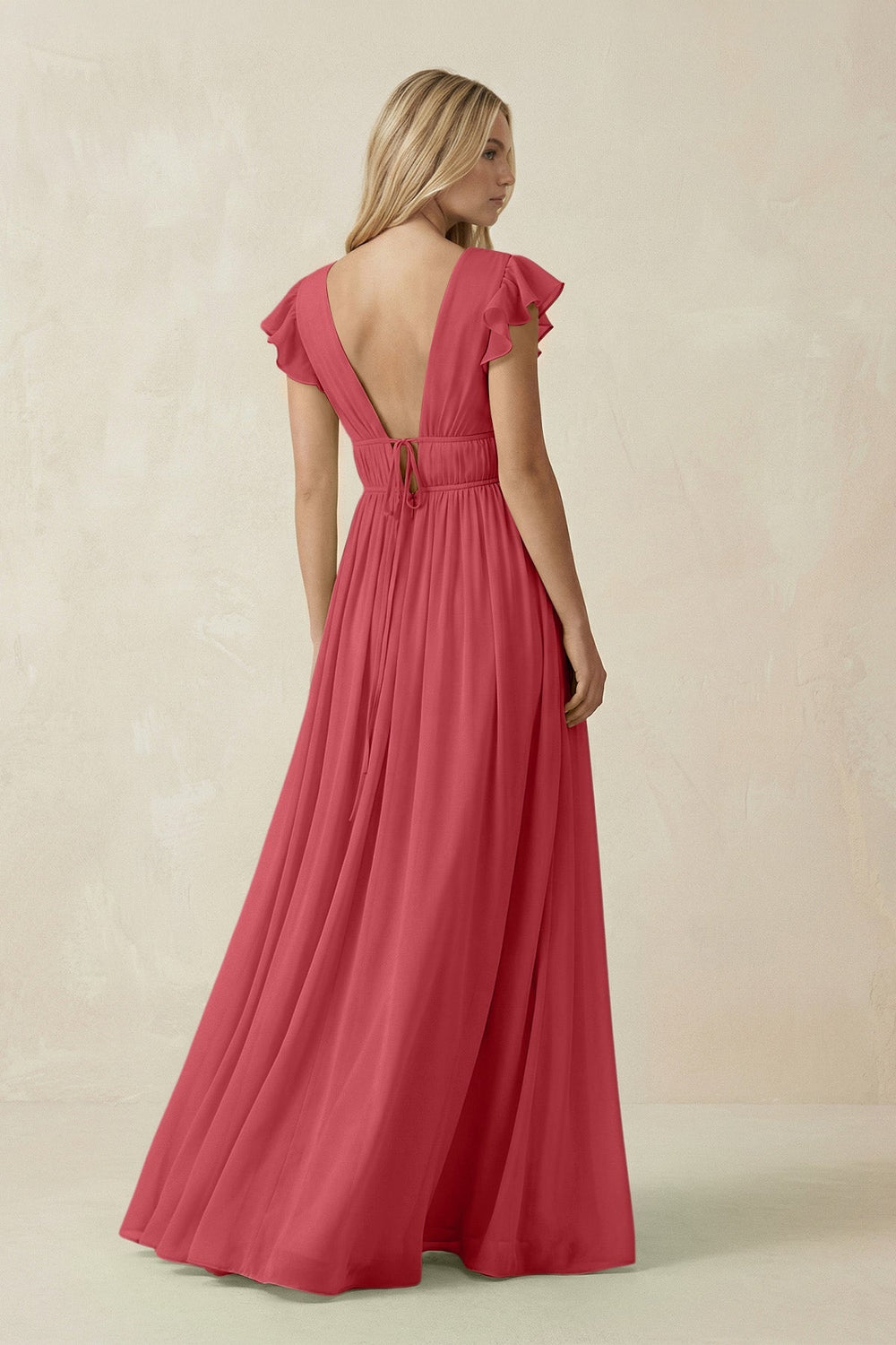 V - Neck A - Line Chiffon Cap Sleeves Bridesmaid Dress in Merlot - KissProm Bridesmaid Dresses