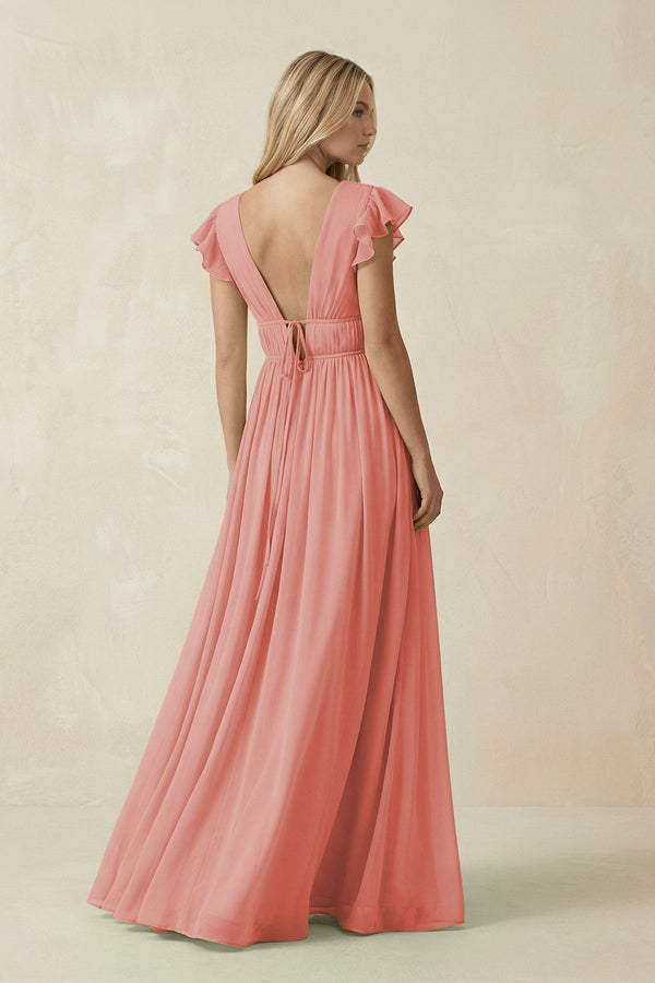 KissProm V-Neck A-Line Chiffon Cap Sleeves Bridesmaid Dress in Mulberry, Mulberry / 2