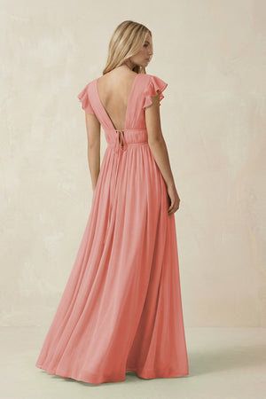 V - Neck A - Line Chiffon Cap Sleeves Bridesmaid Dress in Mulberry - KissProm Bridesmaid Dresses