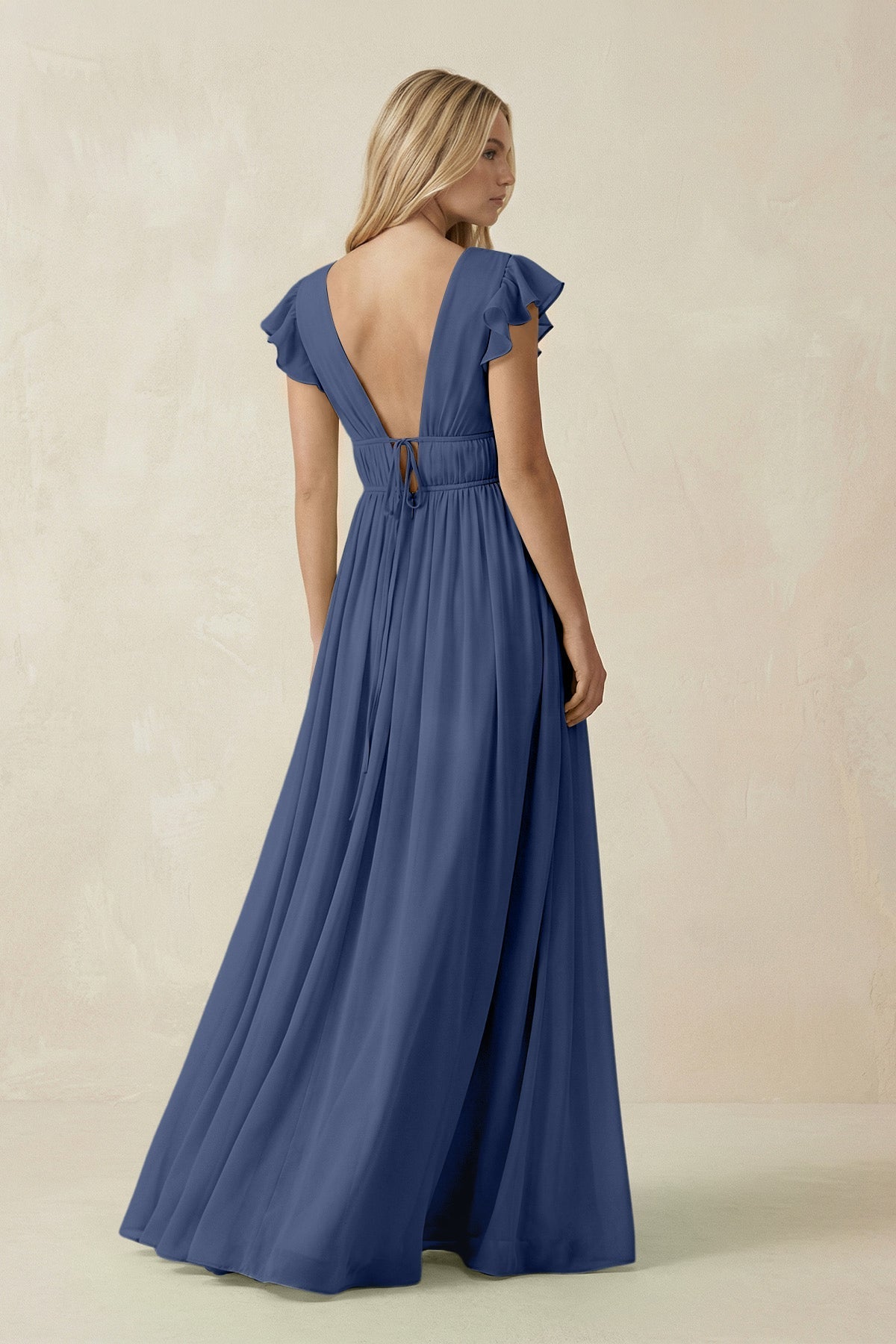 V-Neck A-Line Chiffon Cap Sleeves Bridesmaid Dress in Navy, Navy / 30
