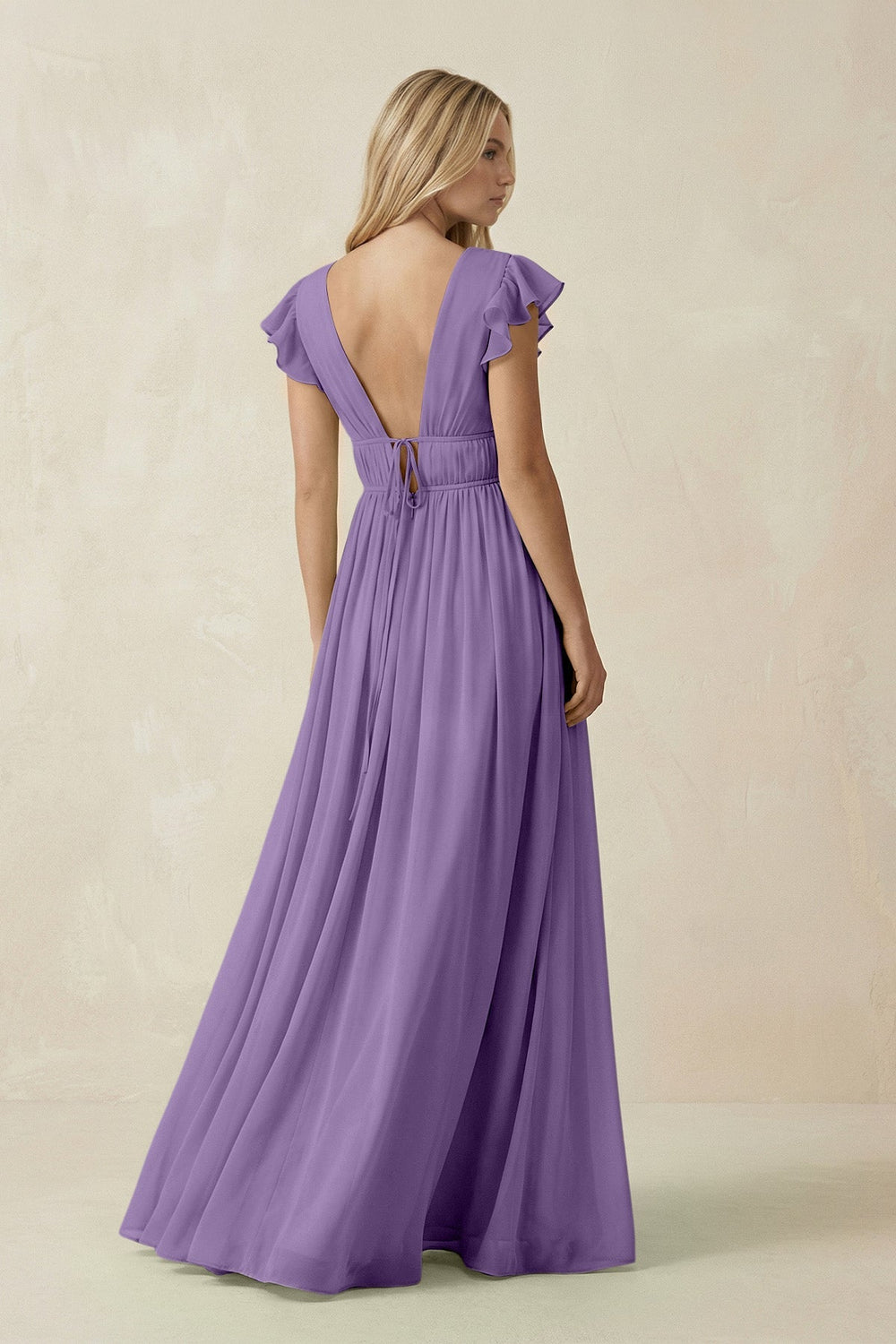 V - Neck A - Line Chiffon Cap Sleeves Bridesmaid Dress in Tahiti - KissProm Bridesmaid Dresses