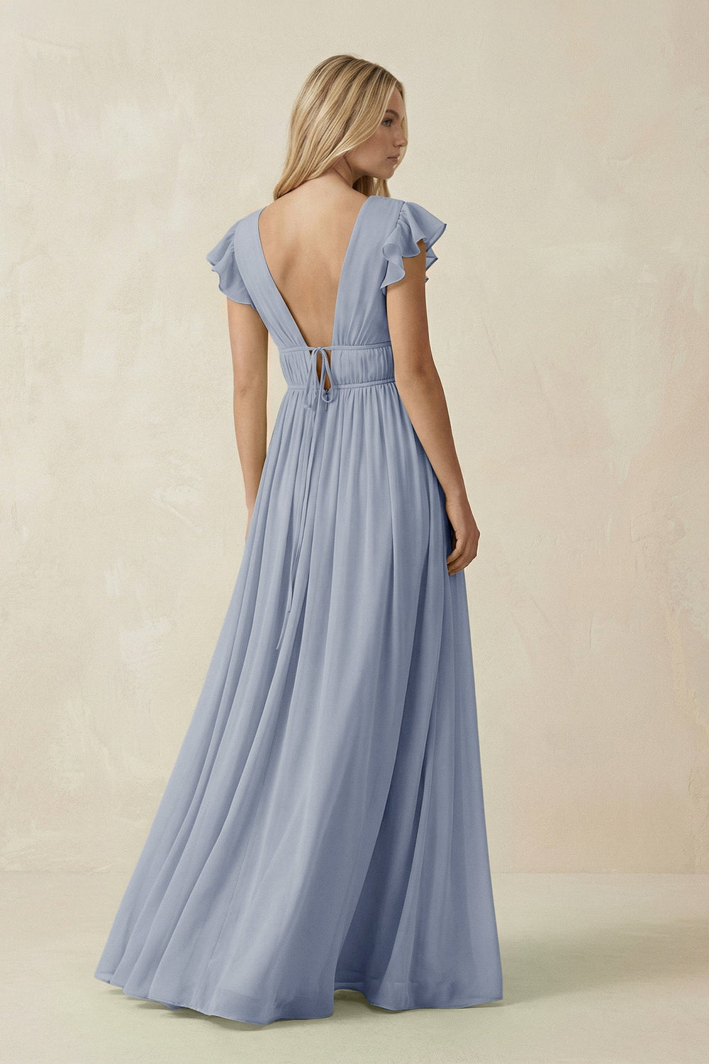 V - Neck A - Line Chiffon Cap Sleeves Bridesmaid Dress in Twilight - KissProm Bridesmaid Dresses