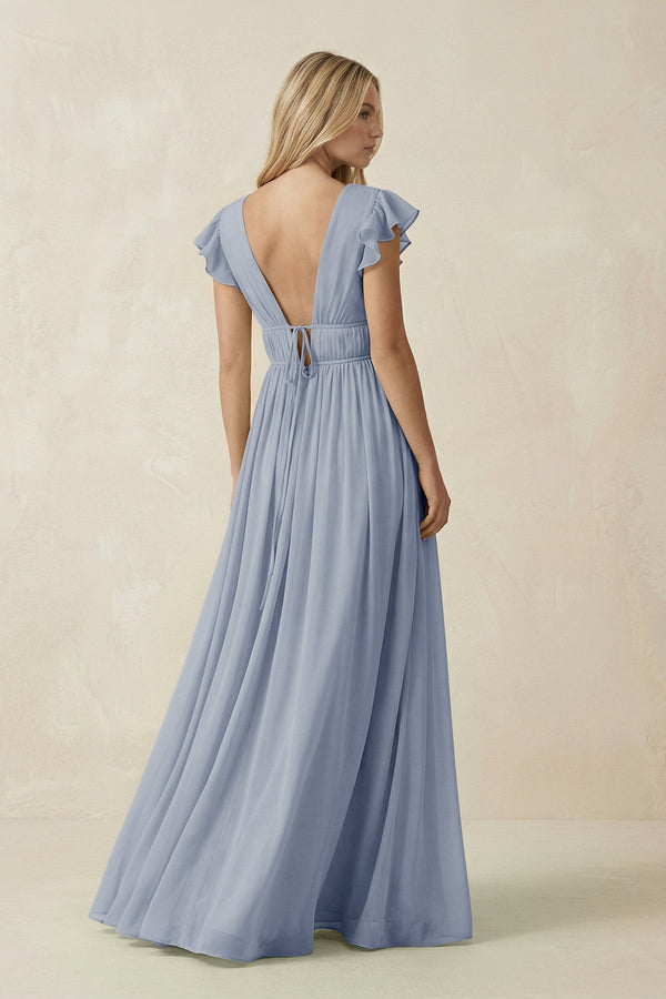 V - Neck A - Line Chiffon Cap Sleeves Bridesmaid Dress in Twilight - KissProm Bridesmaid Dresses