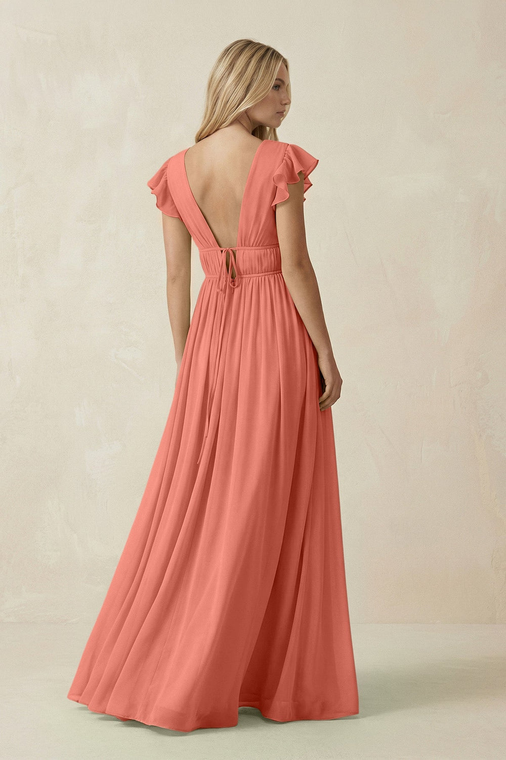 V - Neck A - Line Chiffon Cap Sleeves Bridesmaid Dress in Wild Rose - KissProm Bridesmaid Dresses
