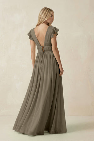 V - Neck A - Line Chiffon Cap Sleeves Bridesmaid Dress in Willow Green - KissProm Bridesmaid Dresses