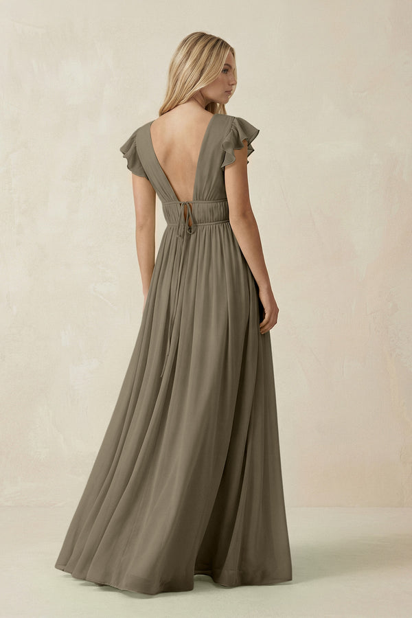 V - Neck A - Line Chiffon Cap Sleeves Bridesmaid Dress in Willow Green - KissProm Bridesmaid Dresses
