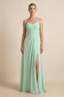V-Neck A-Line Chiffon Pleated Bridesmaid Dress in Pale Pistachio - KissProm BRIDESMAID DRESSES
