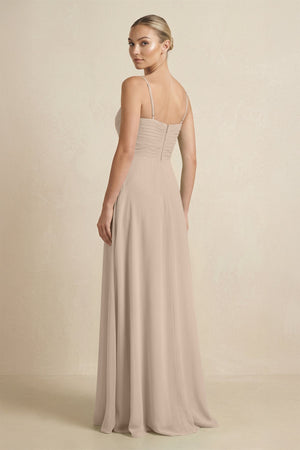 V - Neck A - Line Chiffon Pleated Bridesmaid Dress in Almond - KissProm Bridesmaid Dresses