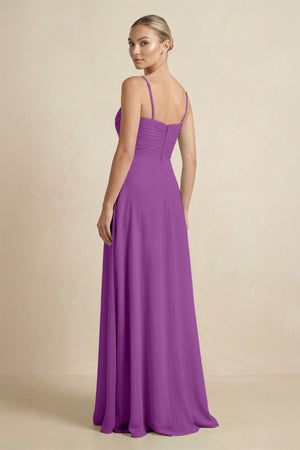 V - Neck A - Line Chiffon Pleated Bridesmaid Dress in Amethyst - KissProm Bridesmaid Dresses