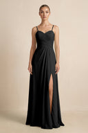 V - Neck A - Line Chiffon Pleated Bridesmaid Dress in Black - KissProm Bridesmaid Dresses